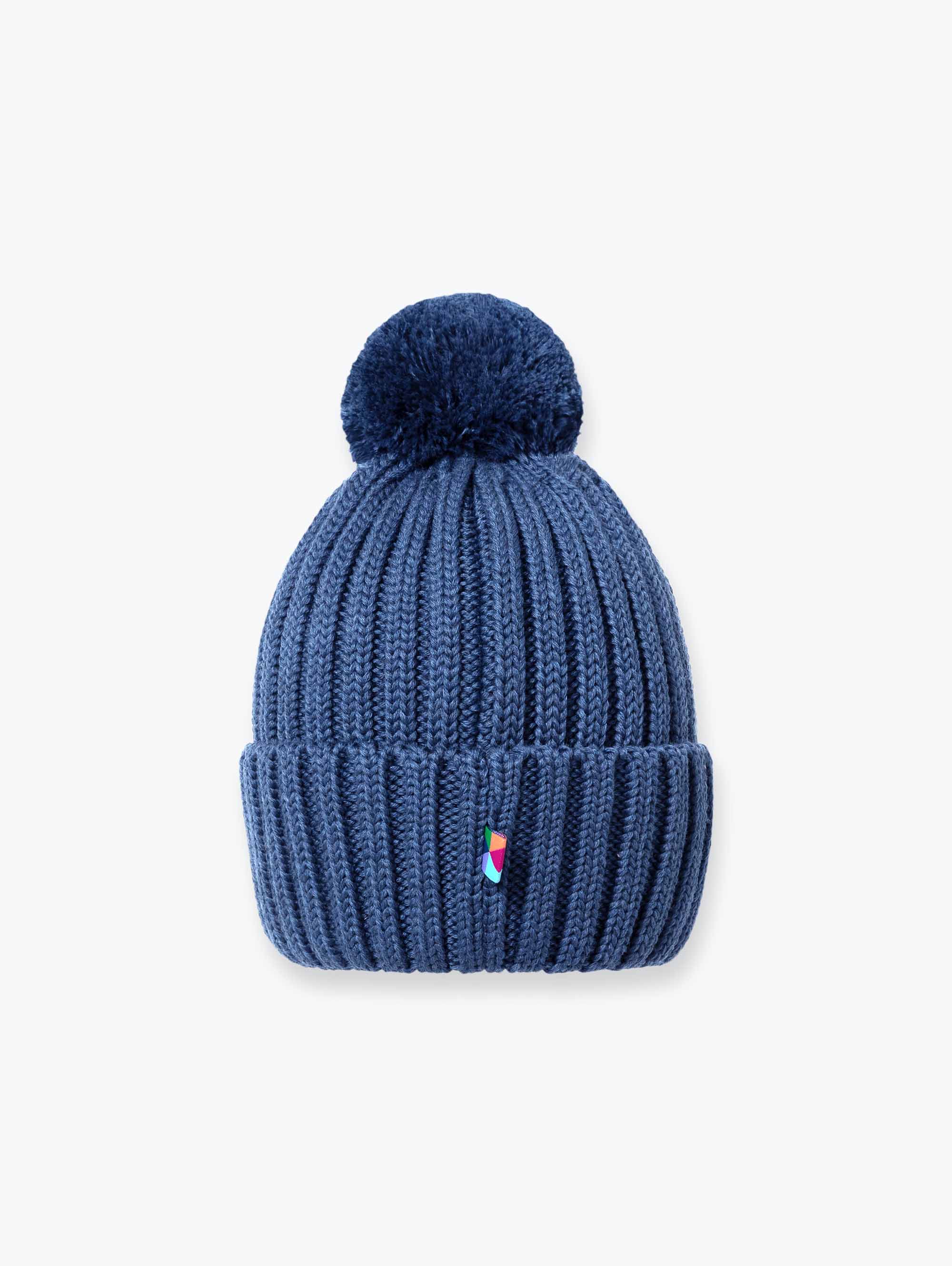 Granatowa czapka merino z pomponem