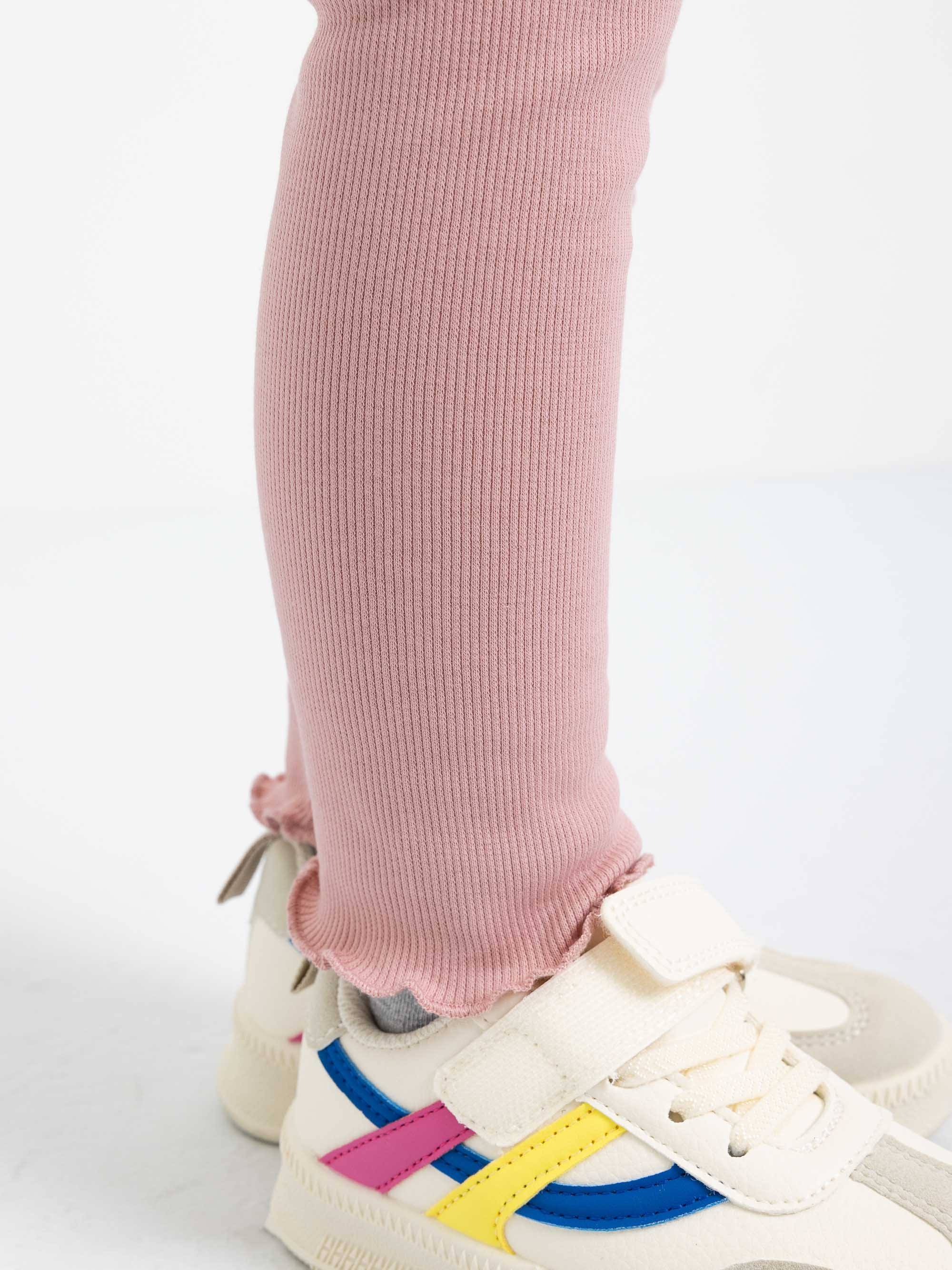 Pudroworóżowe legginsy prążkowane Junior