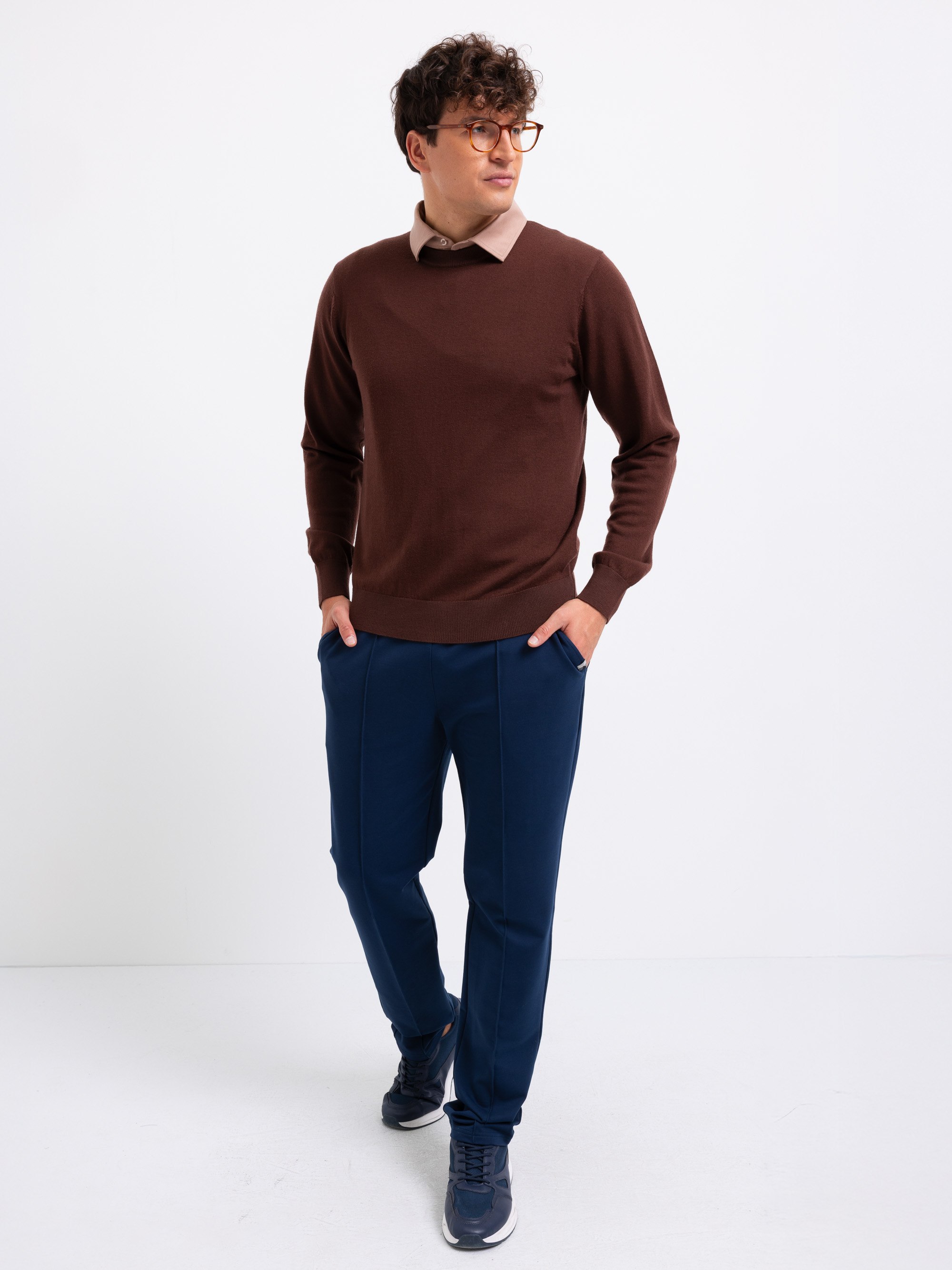 Brązowy sweter z wełny merino męski