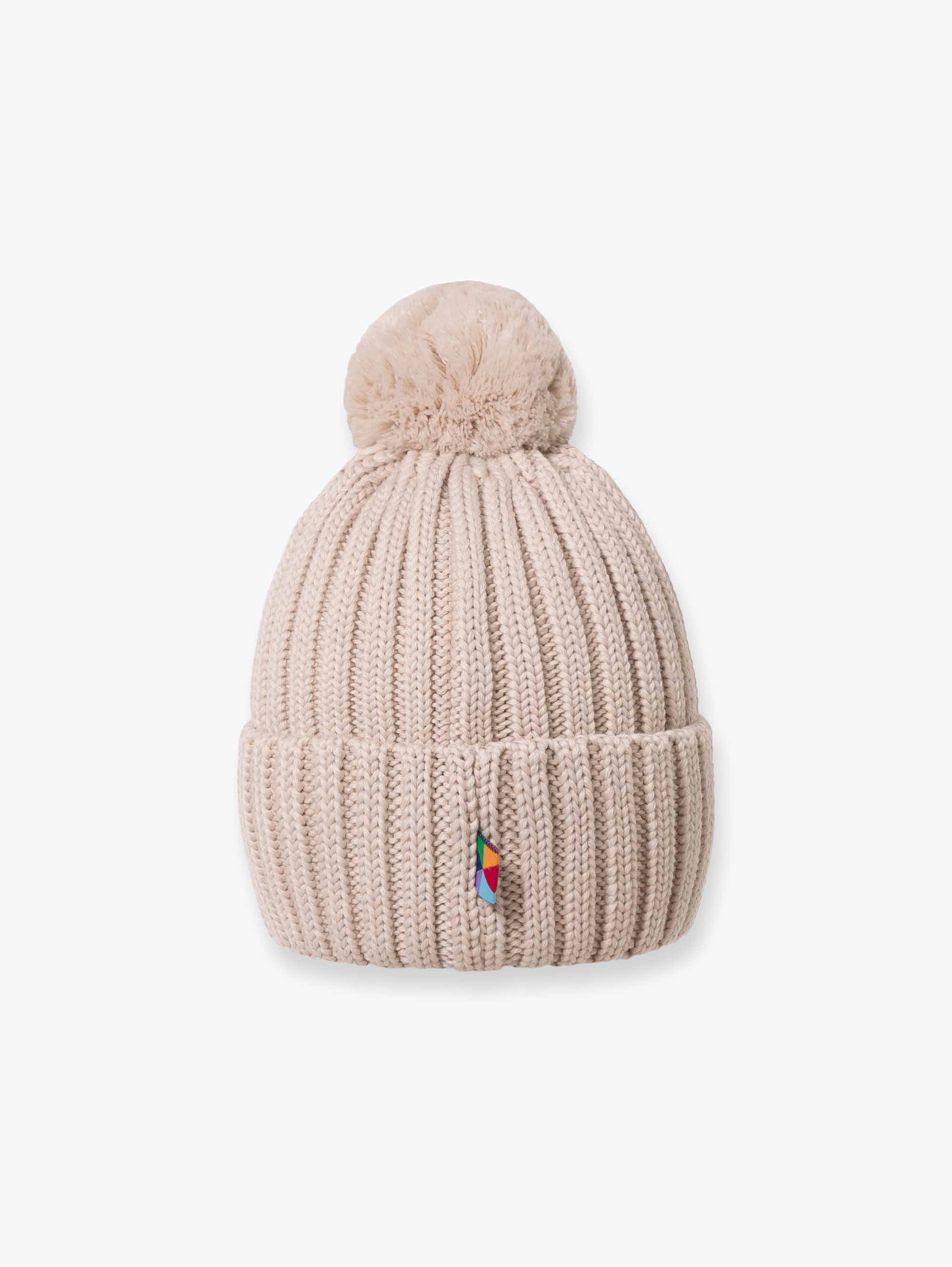 Jasnobeżowa czapka merino z pomponem