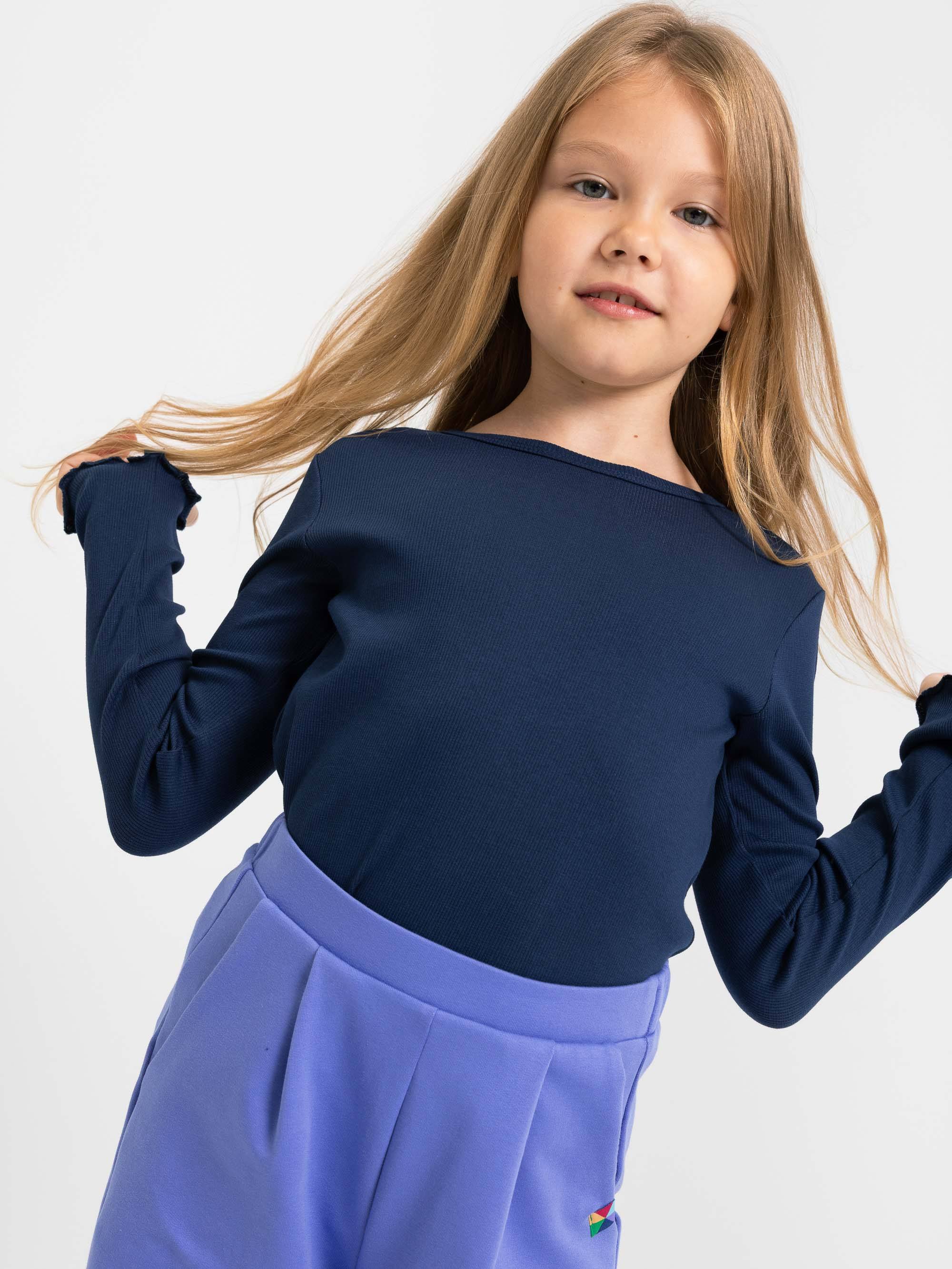 Granatowa koszulka prążkowana z długim rękawem Junior