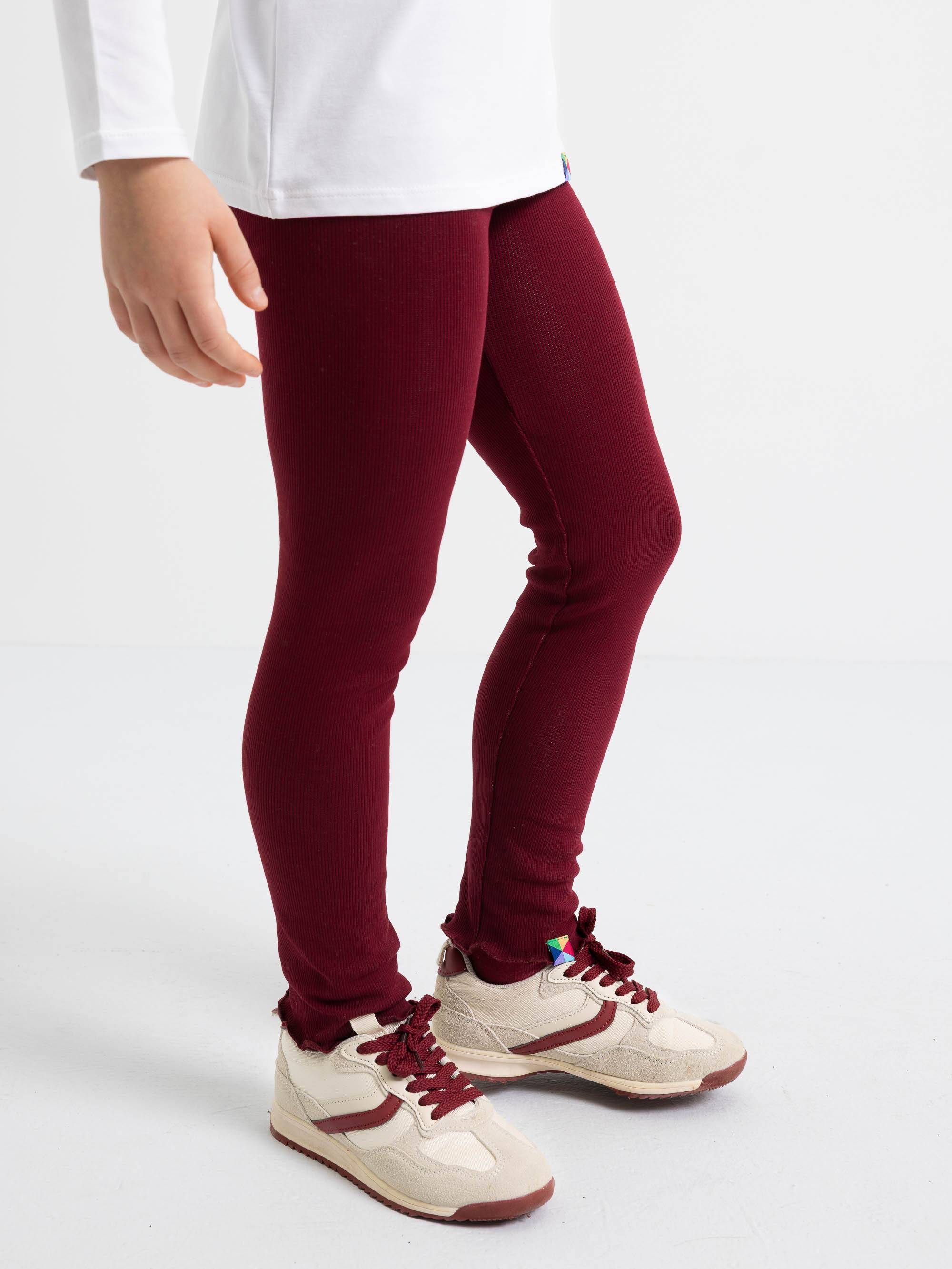 Bordowe legginsy prążkowane Junior