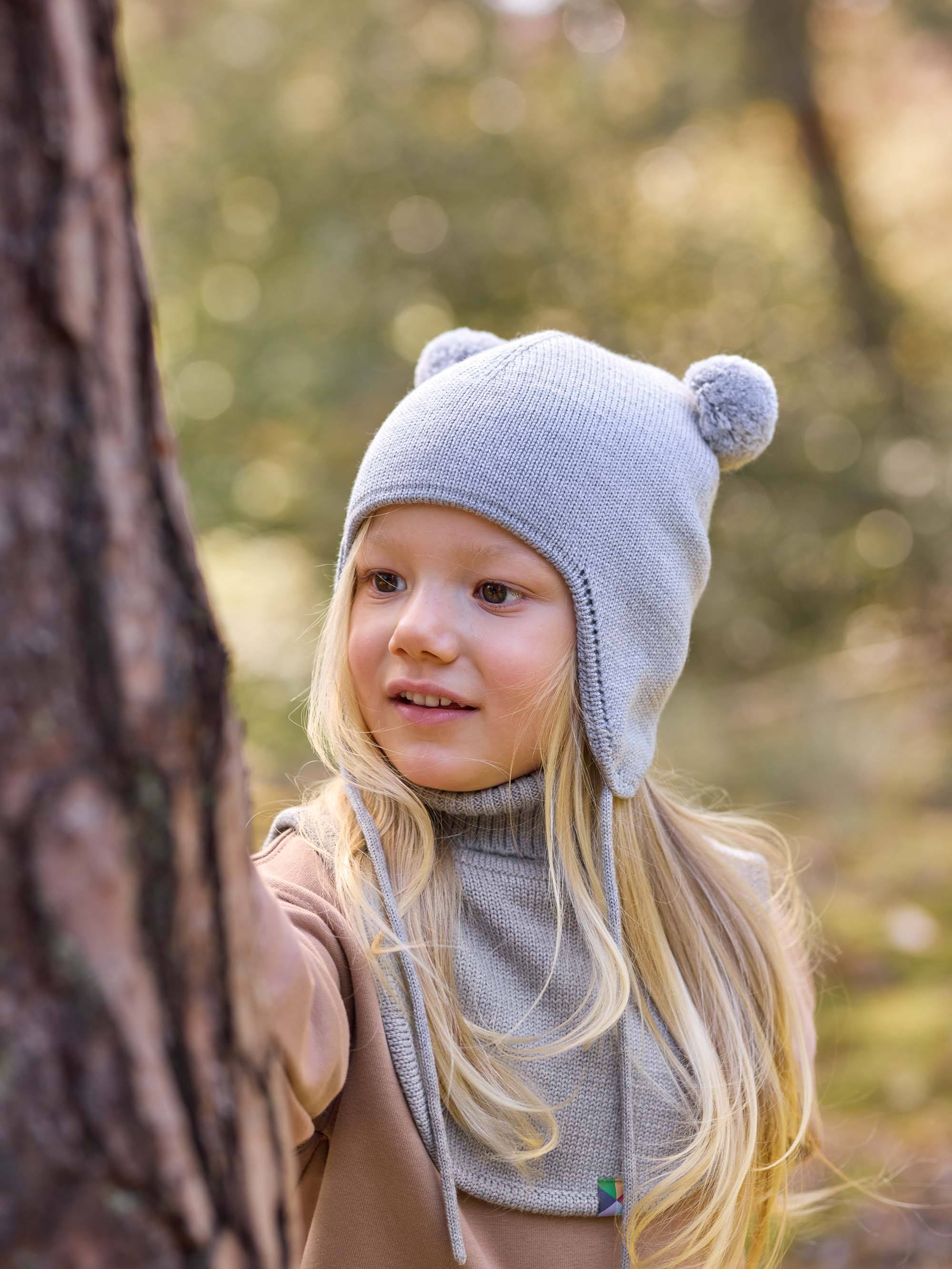 Szara czapka merino z uszkami niemowlęca