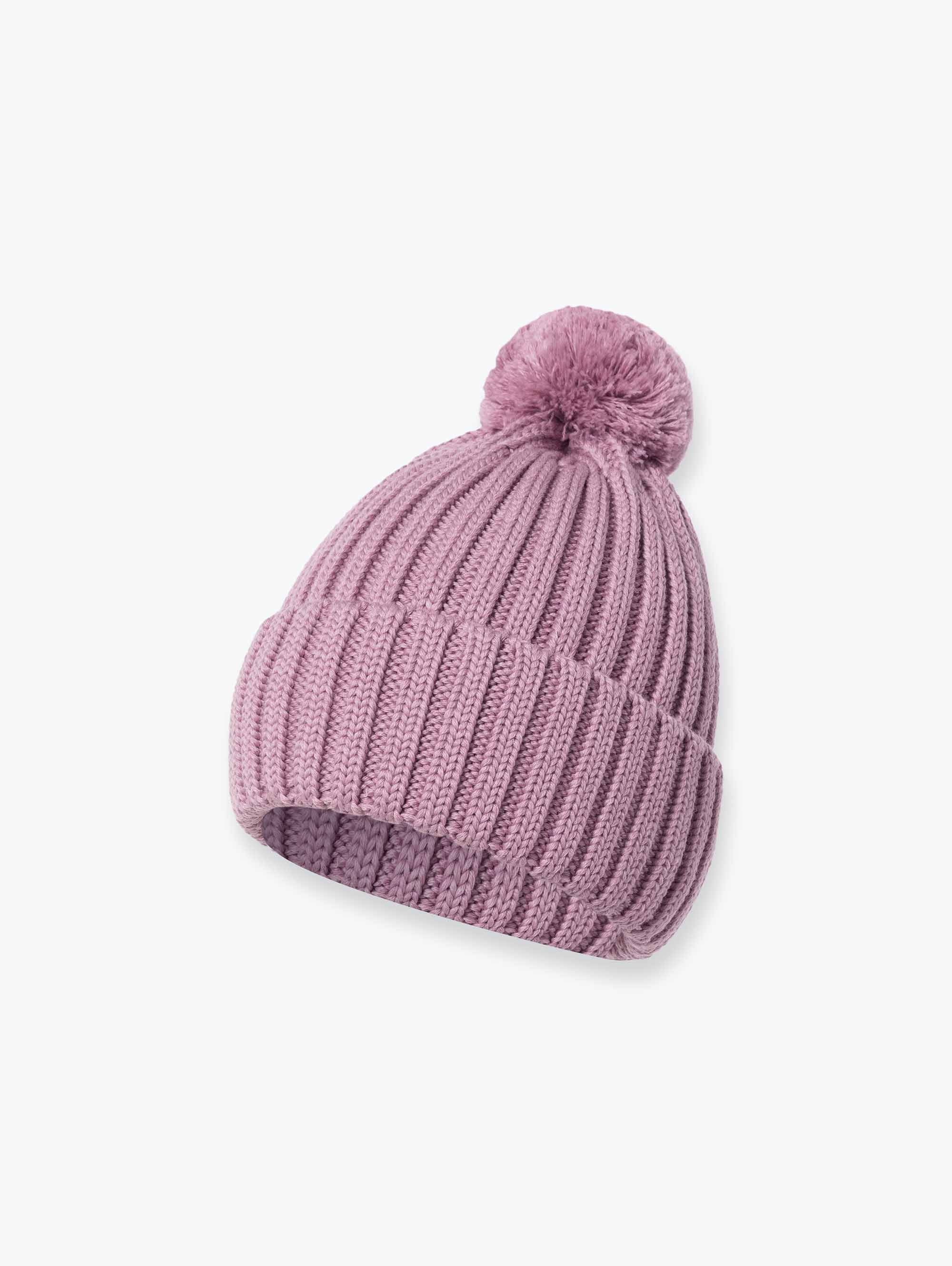 Brudnoróżowa czapka merino z pomponem