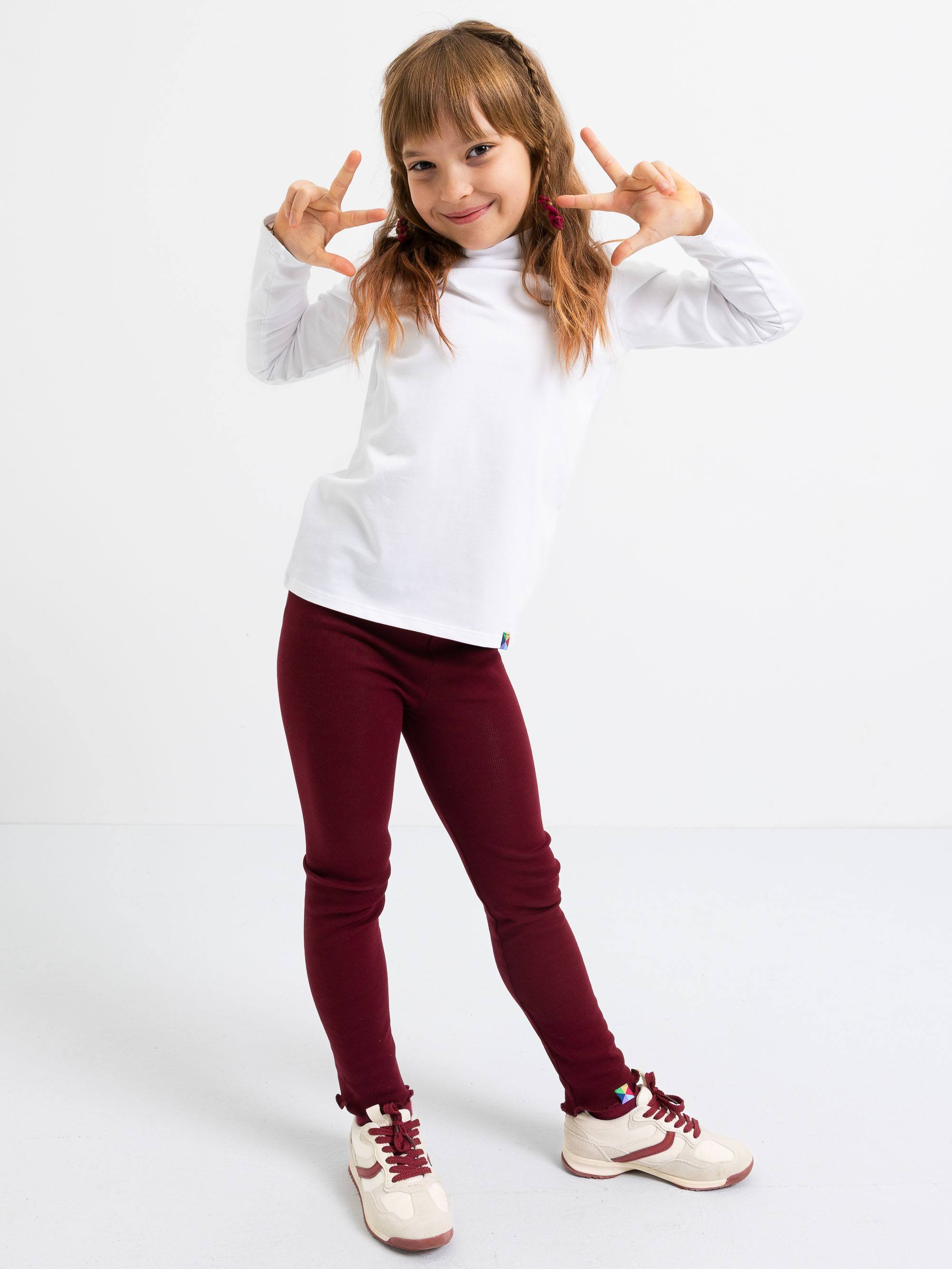 Bordowe legginsy prążkowane Junior