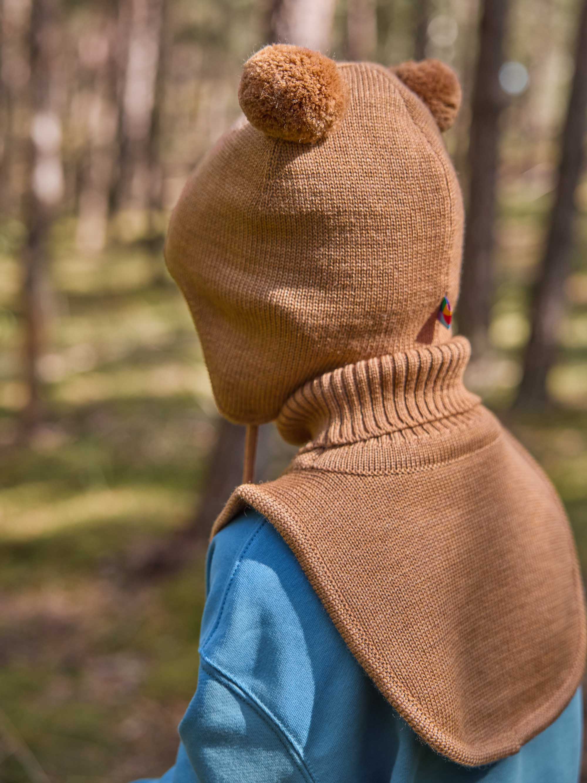 Karmelowa czapka merino z uszkami niemowlęca