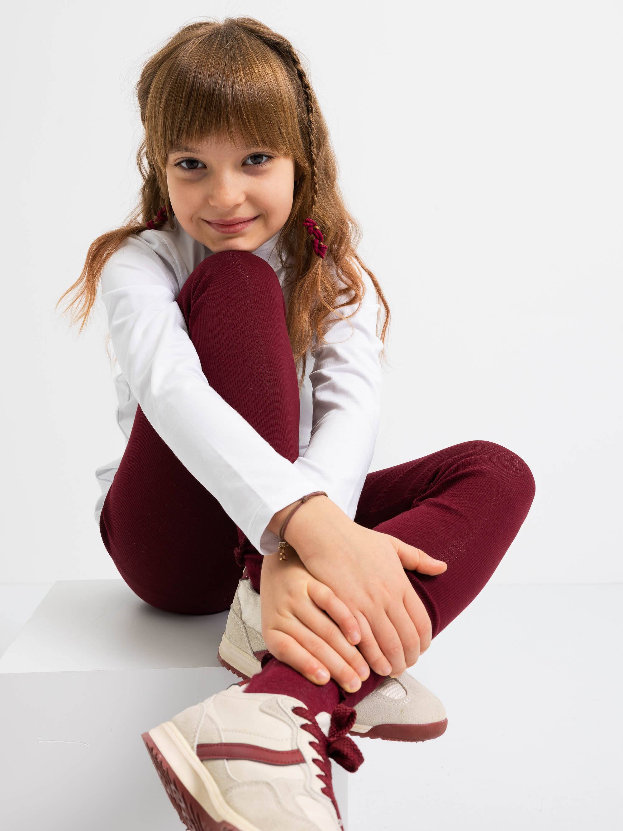 Bordowe legginsy prążkowane Junior