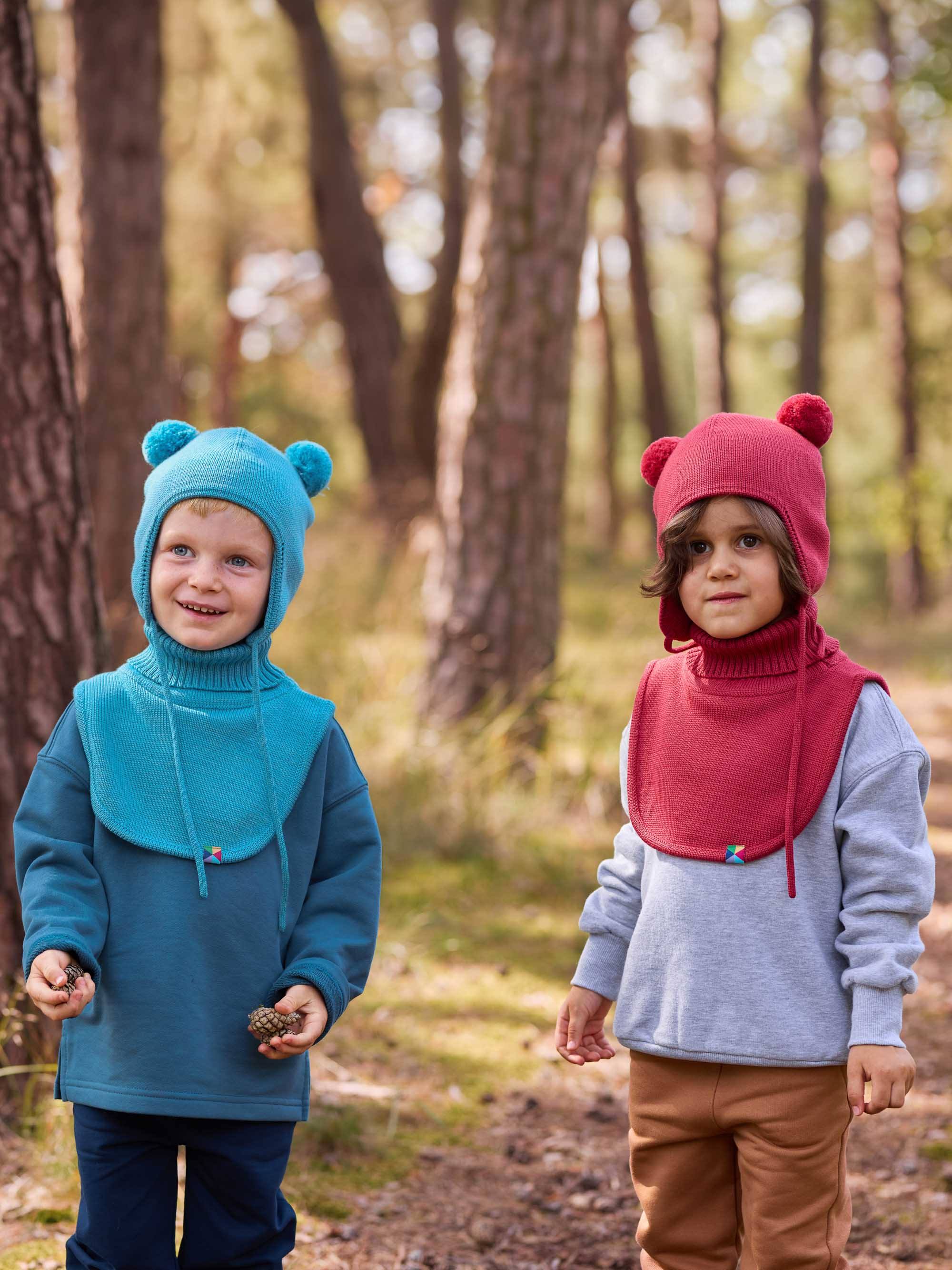 Malinowa czapka merino z uszkami niemowlęca