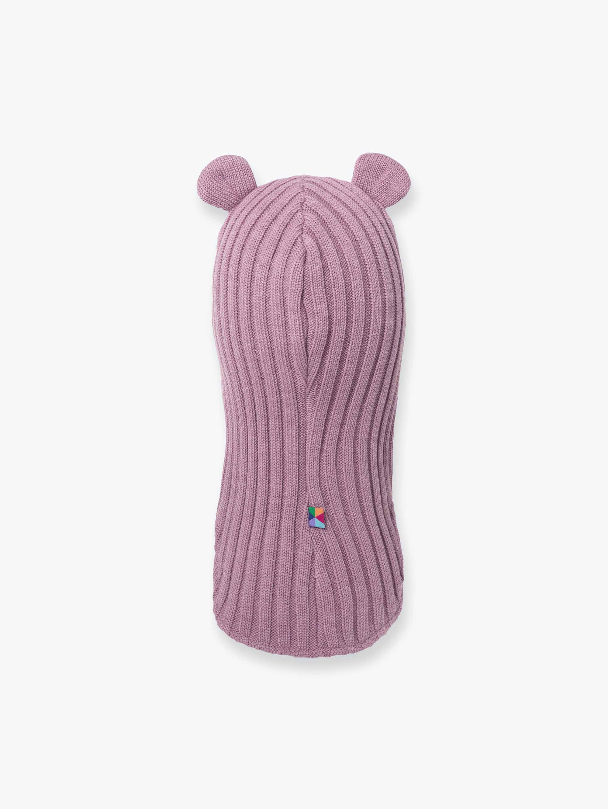 Brudnoróżowa kominiarka merino z uszkami