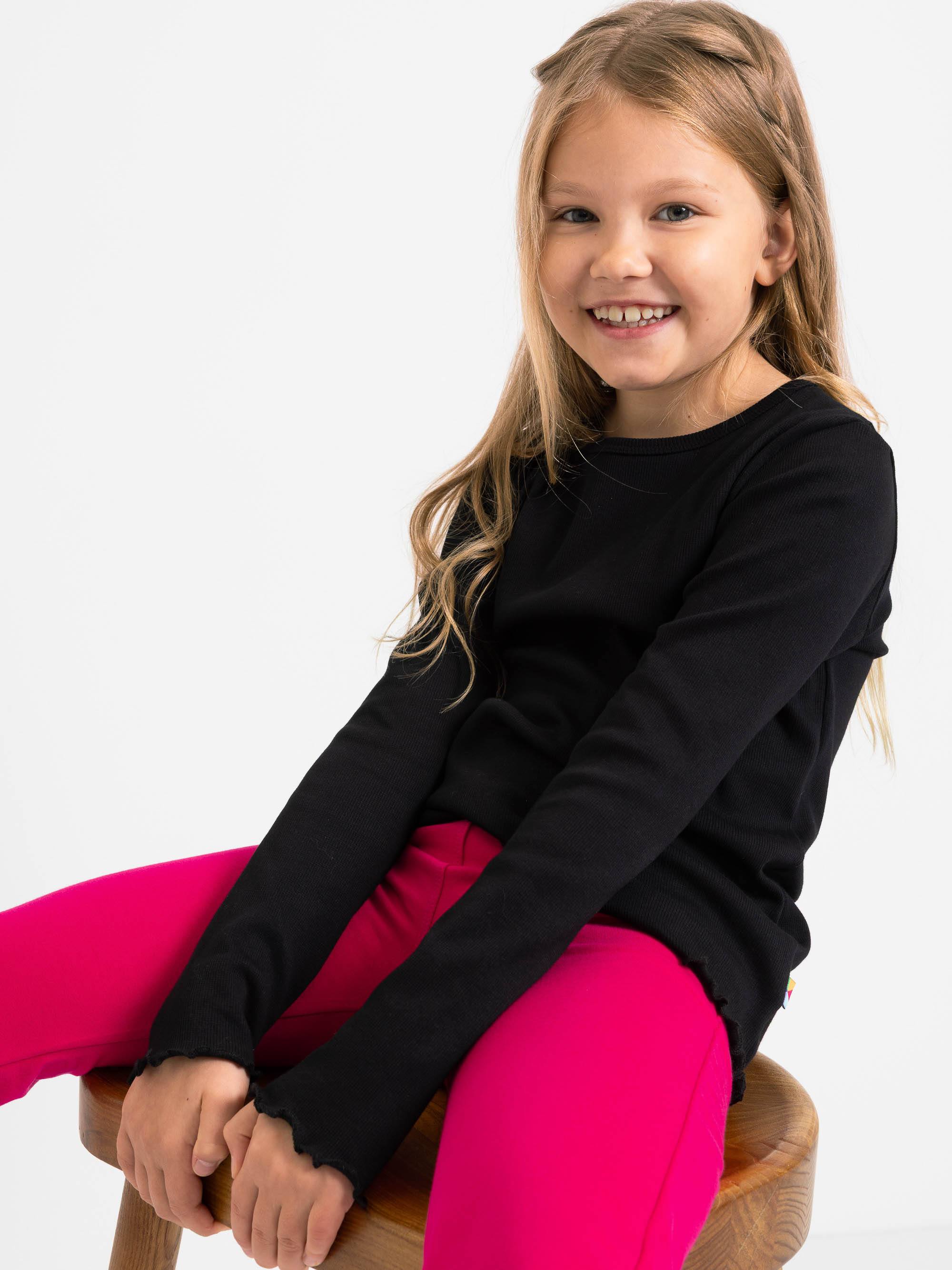 Czarna koszulka prążkowana z długim rękawem Junior