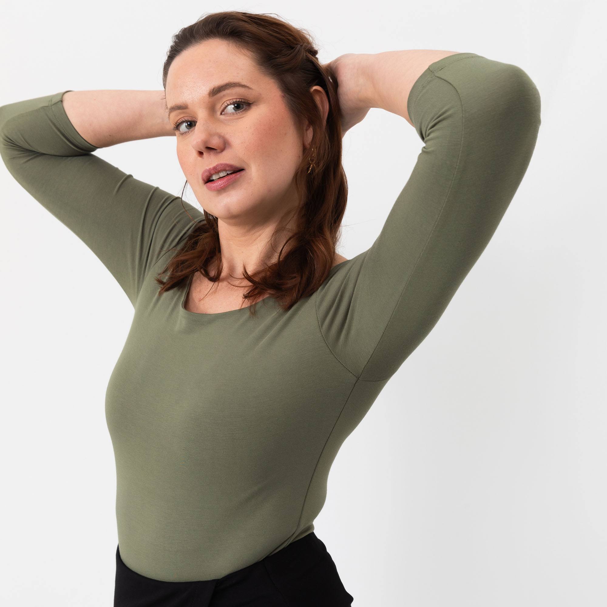 Oliwkowe body z rękawem 3/4 damskie
