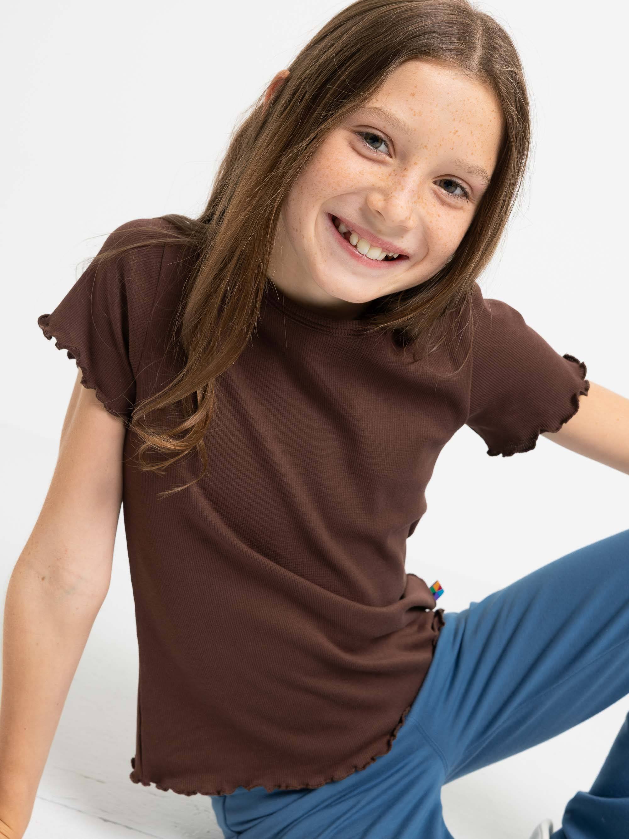 Brązowa koszulka prążkowana z krótkim rękawem Junior